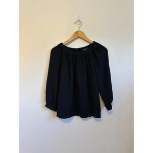 Madewell Black Gauze Button Back Long Sleeve Blouse | Size XS